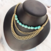 Golden Chain 3 Layered Necklace with Turquoise Stones