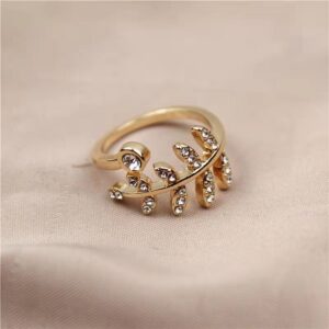 Golden Leaf Ring with Crystals Adjustable size